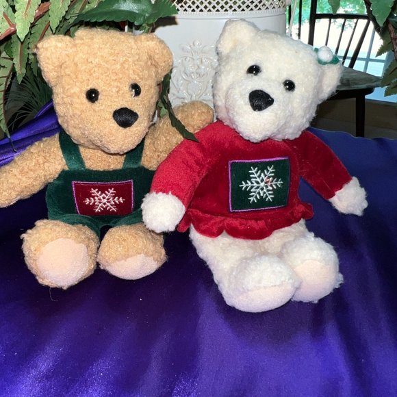 VTG📌Hallmark Christmas Kissing Mistletoe Teddy Bears Plush Animals Love & Kiss - Picture 1 of 14